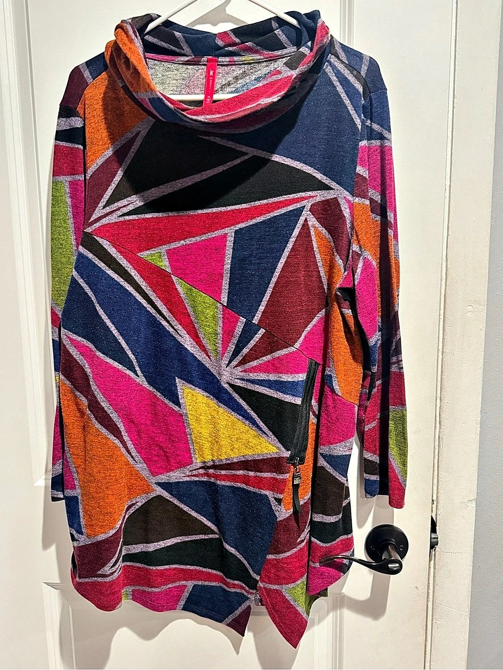 IC Collection Geometric Abstract Cowl Neck Asymmetrical Tunic Top XL